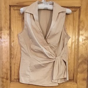 NEW YORK & COMPANY Sleeveless Collar V-neck Side tied Stretch Top in Tan NWOT
